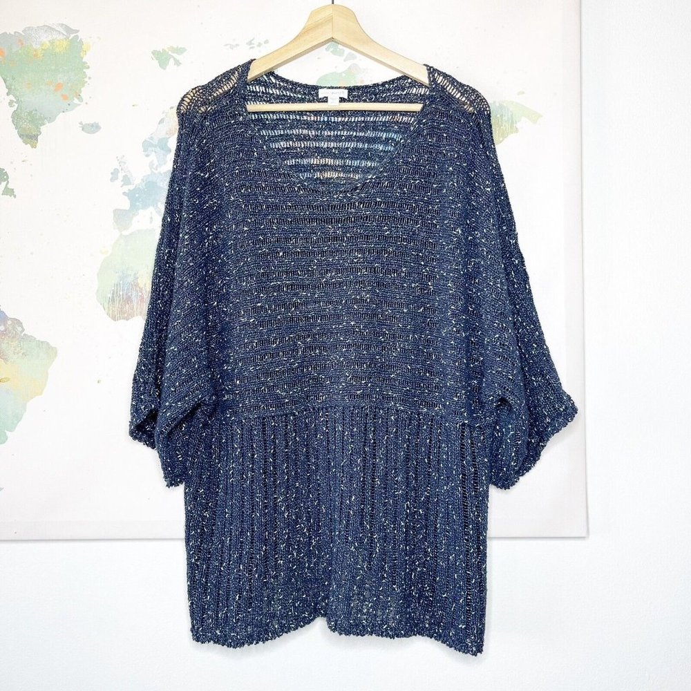 J Jill Pure Jill Size Small Sweater Kimono Dark Blue White Cotton Blend Marled